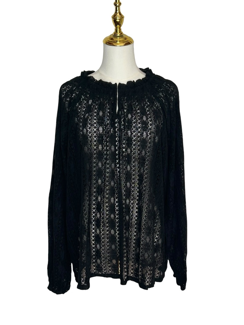 Old Navy Whimsigoth Black Sheer Lace Long-Sleeve Boho Blouse Sz XL Dark Romantic